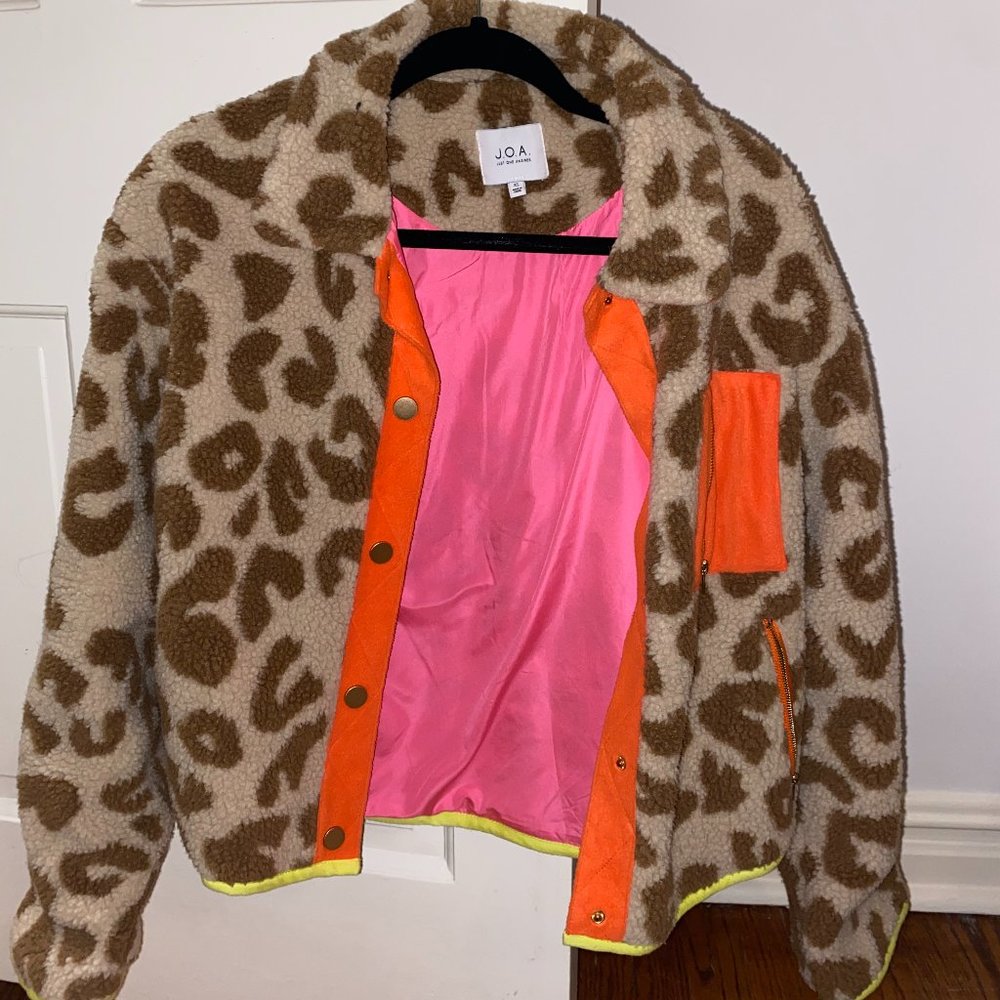 Colorful Leopard Print Sherpa Jacket